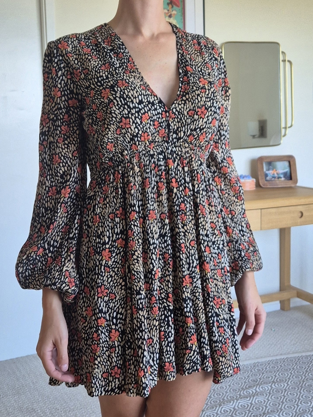 Free People floral print V Neck Open Back mini dress